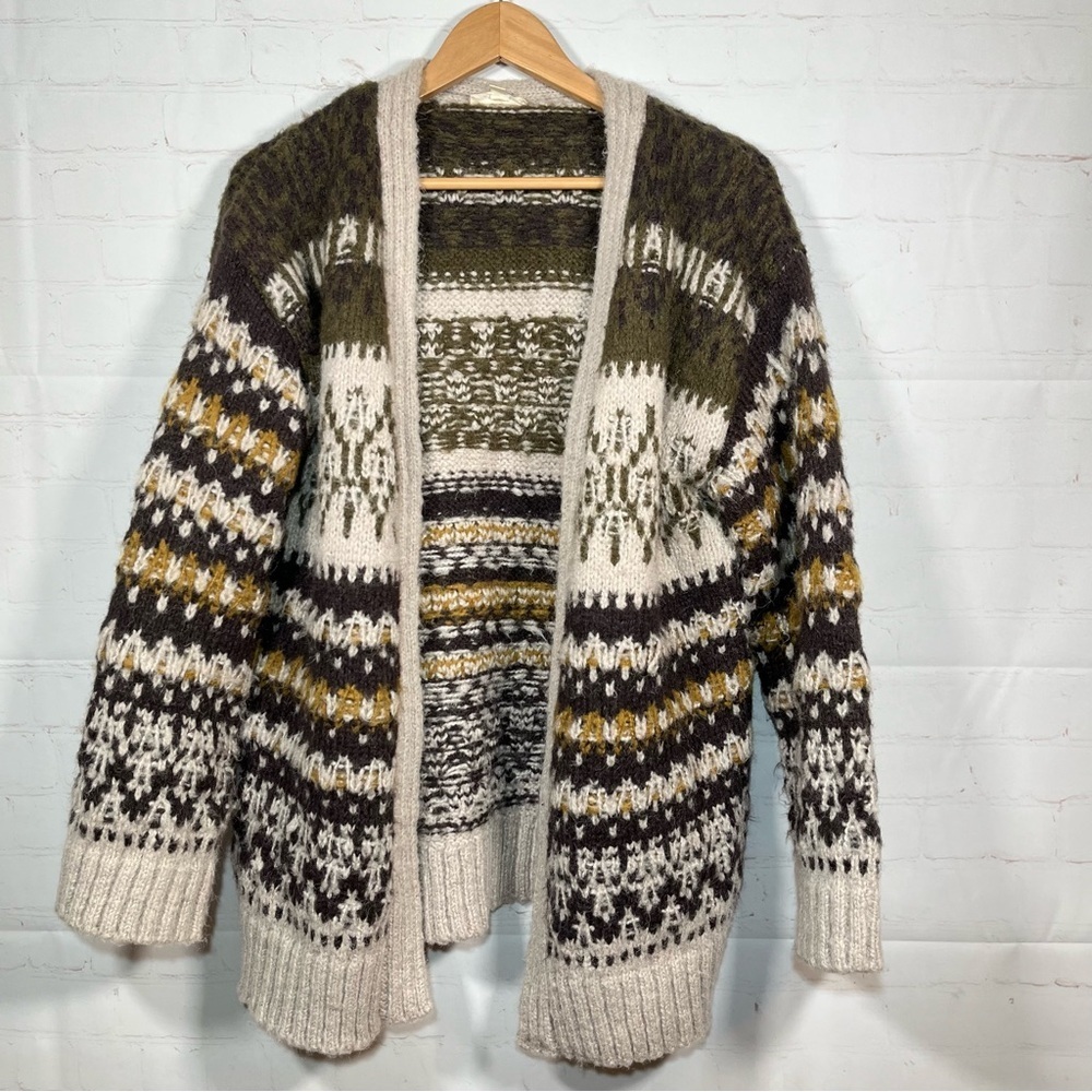 Mystree Aztec Southwestern Boho Open Front Cardigan Sweater Size Large Thick